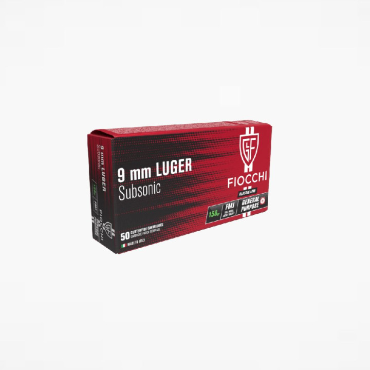 FIOCCHI Cal 9mm Luger, SUBSONIC, FMJ, 158g., 300 m/s #709016
