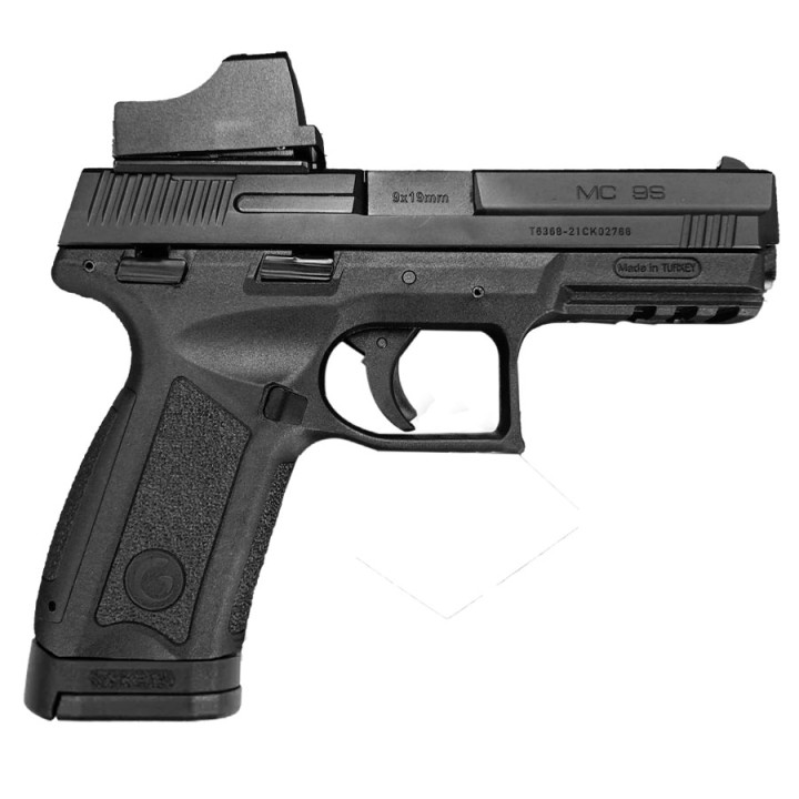 GIRSAN Pistol MC9S Black (Slide) Red-Dot Optic Sight, Cal.9mm 15- 17rds. 108 mm bbl. Polymer Frame, Dovetailed Front Sight / Dovetailed Notched Rear Sight, Safety Lever / Pin Safety Block / Trigger Safety / Chamber Loaded İndicator / Cocking İndicator, Single Action