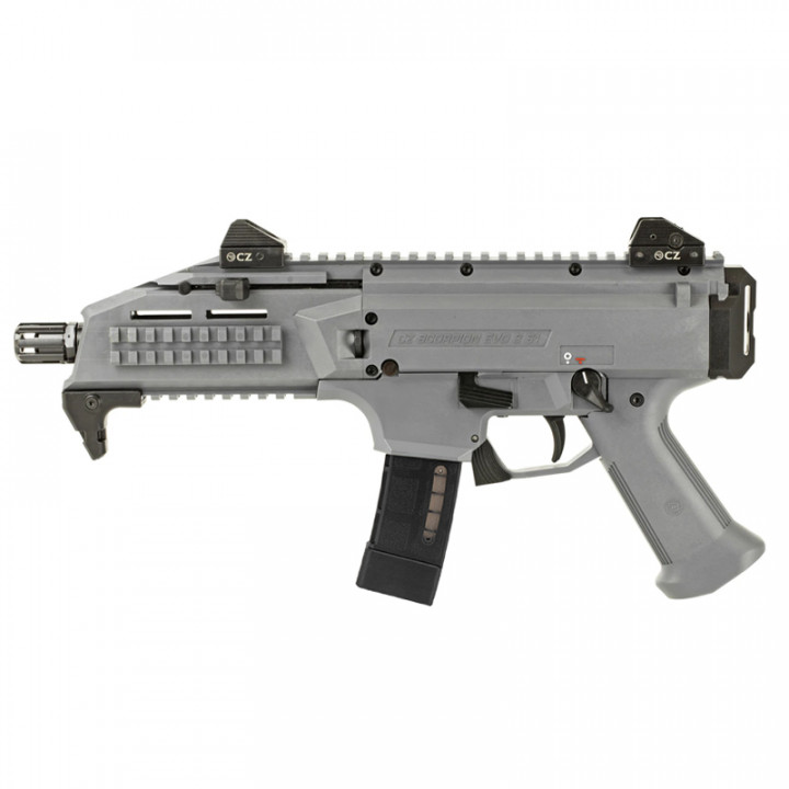 CZ Pistol SCORPION EVO 3 S1 Grey, Cal.9mm, 20-rds. 195.58 mm bbl. Polymer Frame, Low-Profile Sights, Picatinny Rail, Ambi-Safety and Charging Handle, Semi-Auto #3664-0702-AXKLDD5