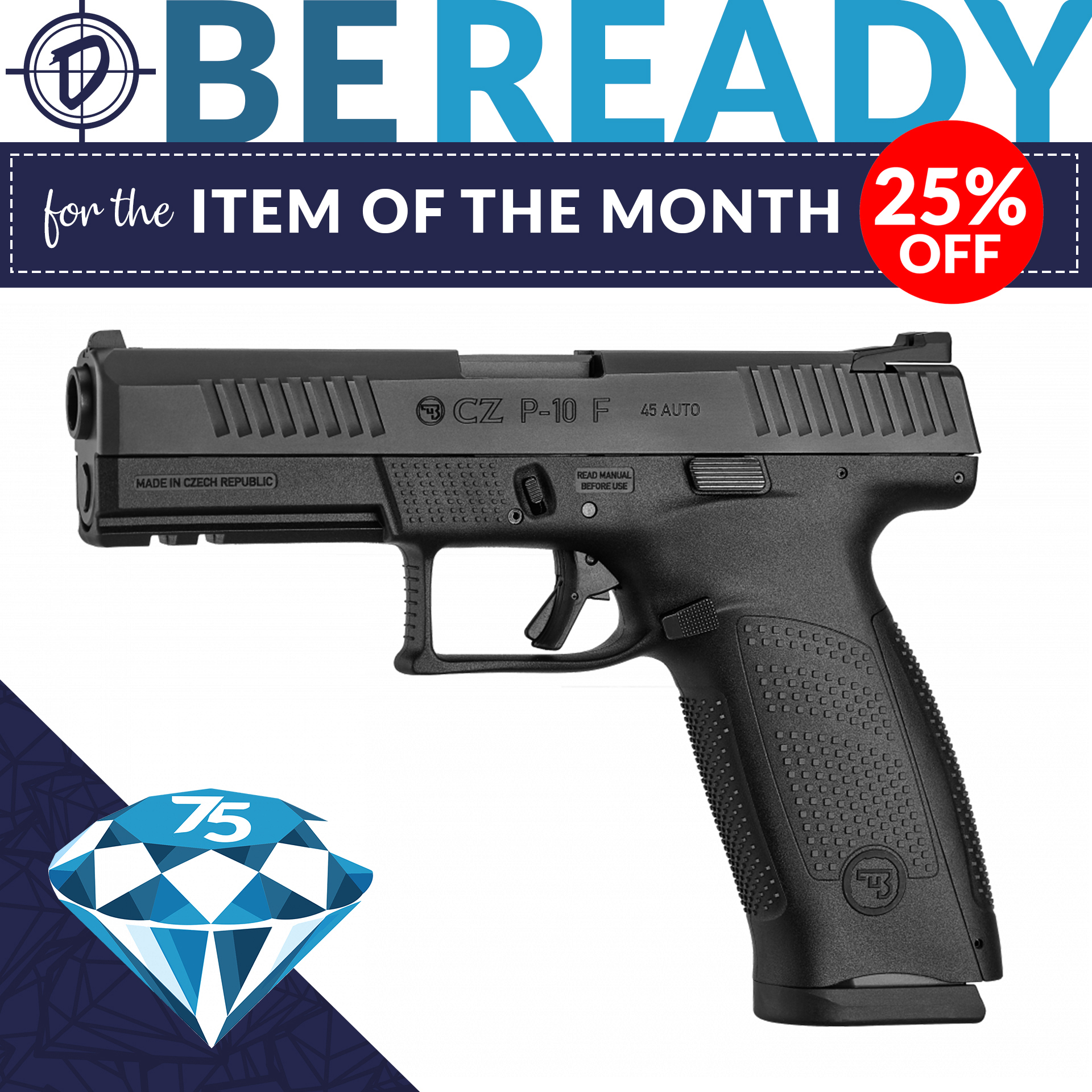 CZ PISTOL Model P10F, Cal.45 ACP, Polymer Frame, 13rd magazine