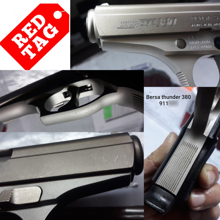 BERSA PISTOL, Thunder, Cal. 380, Nickel, 7rds - Scratches on slide, Dent on trigger guard, Black marks on frame - Complete package