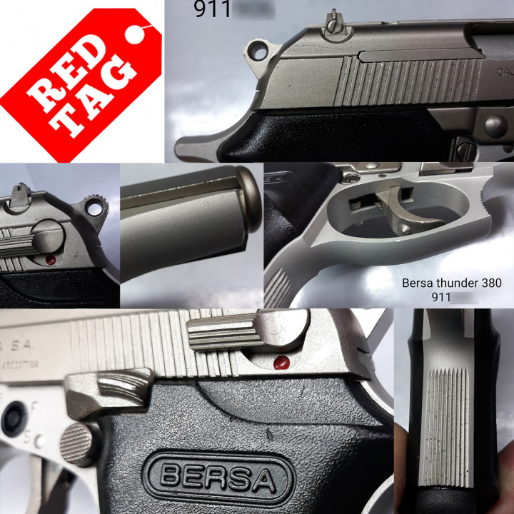 BERSA PISTOL, Thunder, Cal. 380, Nickel, 7rds - Scratches on slide, frame & grip, Dent on trigger guard, Black marks on frame - Complete package
