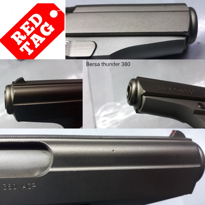 BERSA PISTOL, Thunder, Cal. 380, Nickel, 7rds - Dent on slide, Scratches on slide - Complete package