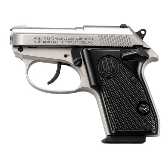 BERETTA Pistol TOMCAT 3032 Inox Cal.32ACP, 7+1rds., 2.4"bbl., Fixed Sights Silver Finish & Plastic Grips Alloy Frame SA/DA Tip-Up Barrel #J320500