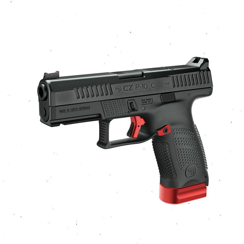 CZ P-10C OR Raptor Red Cal. 9mm, 15rds+2 ., 102 mm., Striker-fired, Polymer Frame, Black Polycoat Finish, Fiber optic front sight + Grooved Fixed Rear Sight in Height for OR, Trigger Safety / Trigger Bar Safety / Firing Pin Block, Striker-fired.