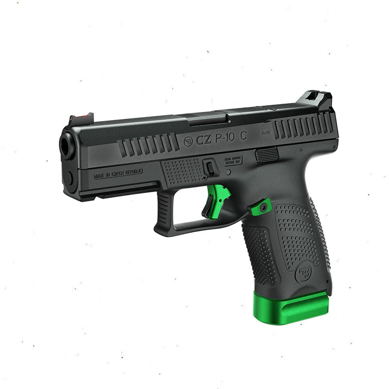 CZ P-10C OR Viper Green Cal. 9mm, 15rds+2 ., 102 mm., Striker-fired, Polymer Frame, Black Polycoat Finish, Fiber optic front sight + Grooved Fixed Rear Sight in Height for OR, Trigger Safety / Trigger Bar Safety / Firing Pin Block, Striker-fired.