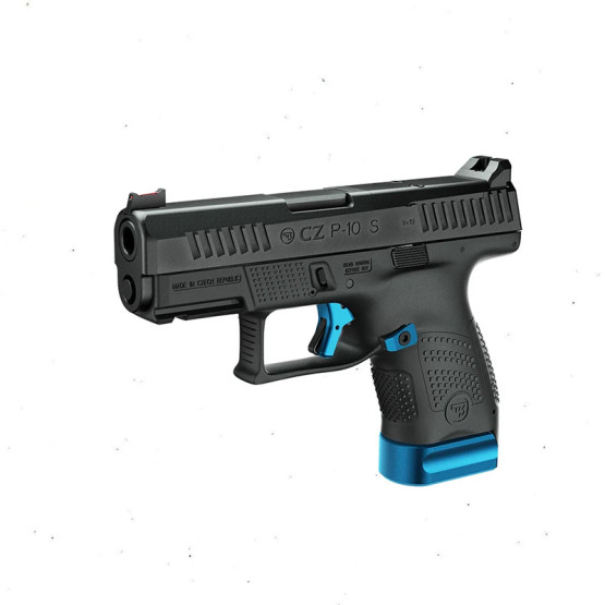 CZ Pistol P-10 S OR Bravo Blue ,Cal. 9mm, 10-rds+ 2., 90 mm bbl. Polymer Frame, Black Polycoat Finish, Fiber-Optic, Trigger safety / Firing pin block Striker-fired.