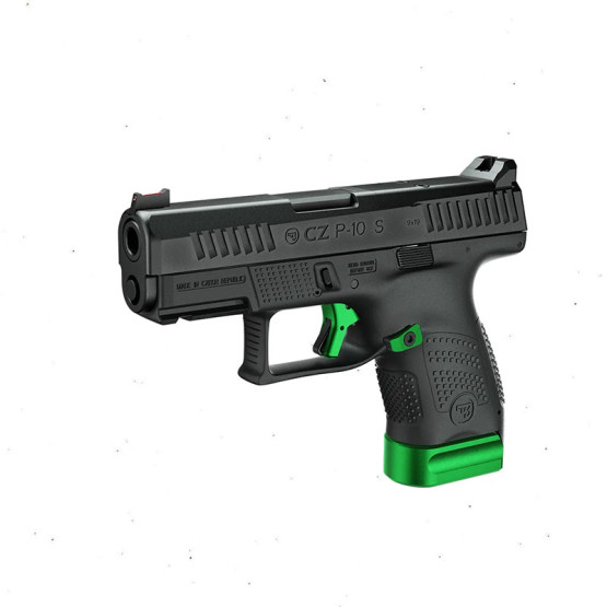 CZ Pistol P-10 S OR Viper Green,Cal. 9mm, 10-rds+ 2., 90 mm bbl. Polymer Frame, Black Polycoat Finish, Fiber-Optic, Trigger safety / Firing pin block Striker-fired.