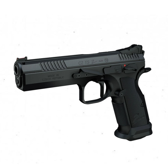 CZ TS2 ALL Black (Duralumin Grips Black) Cal. 9mm 20-rds. 130 mm bbl. Frame steel/black, Fiber optic front sight / Checkered rear sight, Safety Notch on the Hammer / Manual Safety, SA/DA