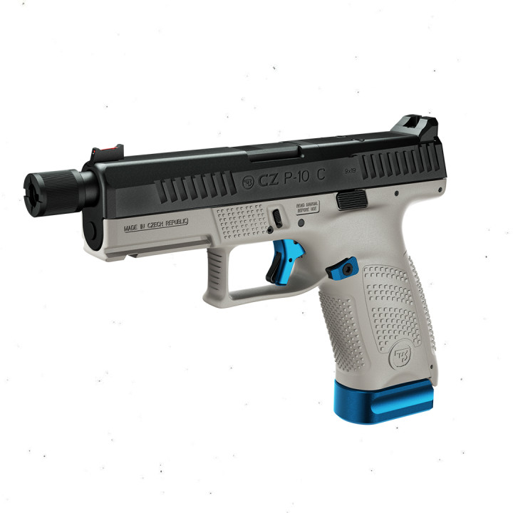 CZ P-10C OR+SR Bravo Blue UG Cal.9mm. 15-rds. 122 mm bbl. Polymer Frame Urban Gray , Fiber Optic, Trigger safety / Trigger bar safety / Firing pin block, Striker-Fired.