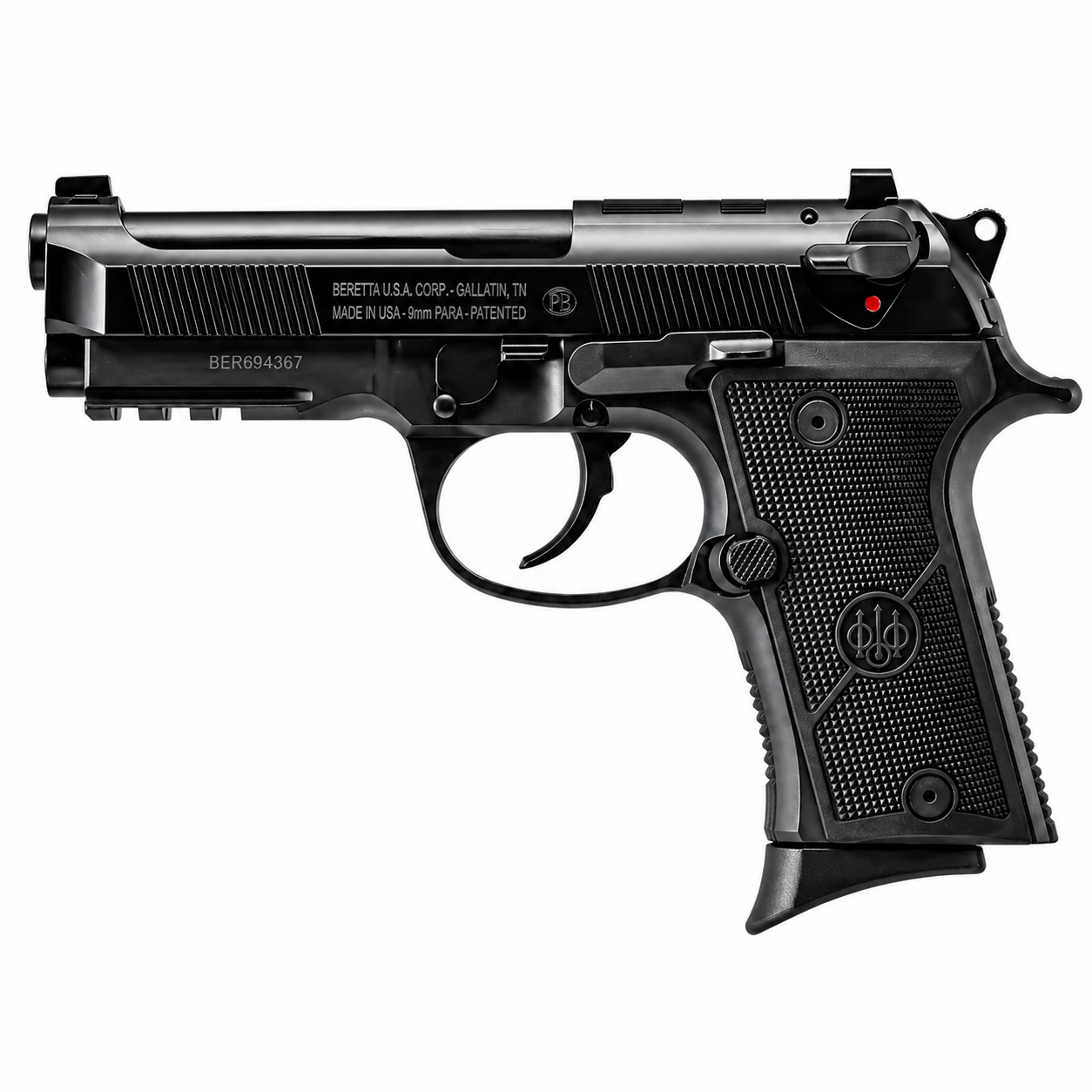 BERETTA Pistol 92X RDO FR COMPACT, Black, Cal.9mm, 15 rds., 108 mm., Aluminum, Black Anodized, Polymer Grip, High Visibility Orange/Black Sights, F- Decocking Safety, DA/SA #J92CR92170 #SPEC0691A
